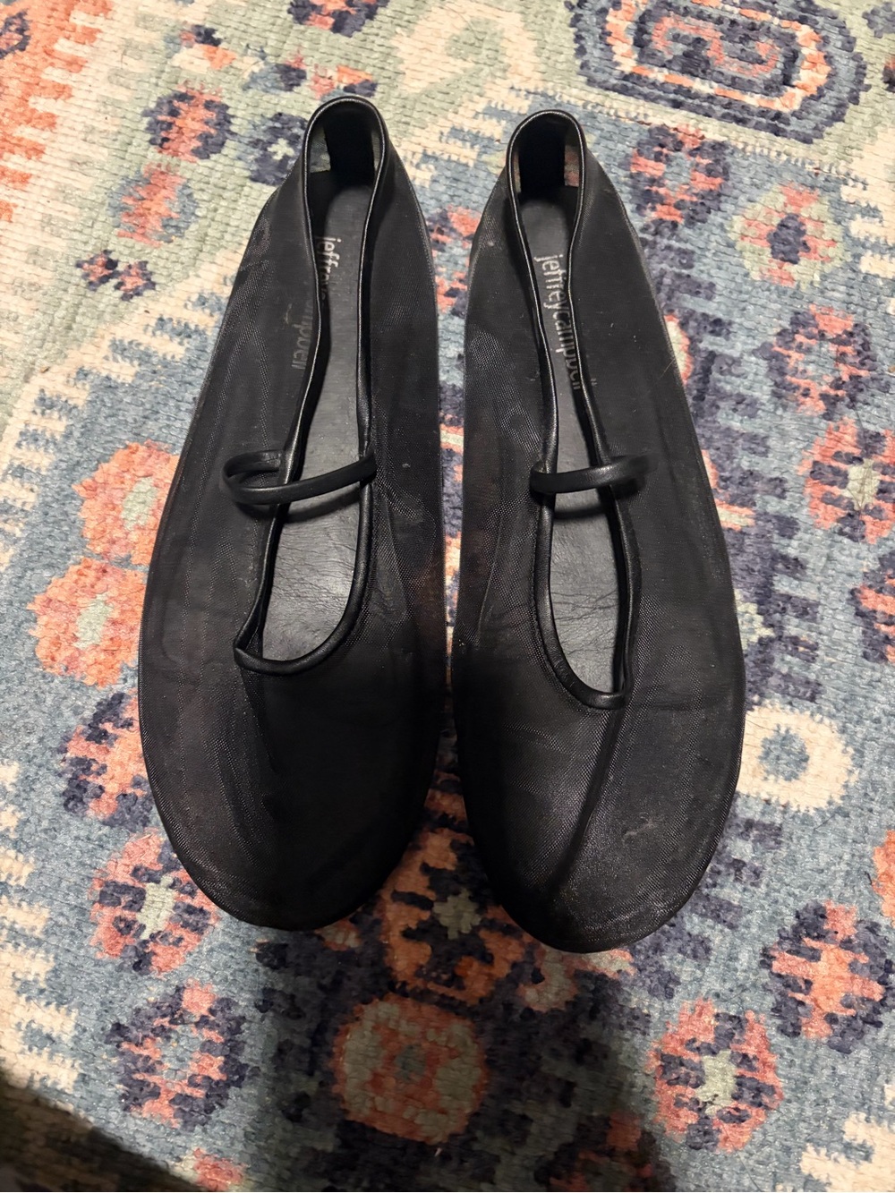 Jeffrey Campbell Black Slip-On Round-Toe Ballet Flats with Strap
